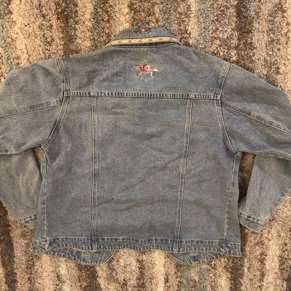Vintage Blue Blass Embroidered Floral 90s Denim Jacket M - Picture 5 of 6